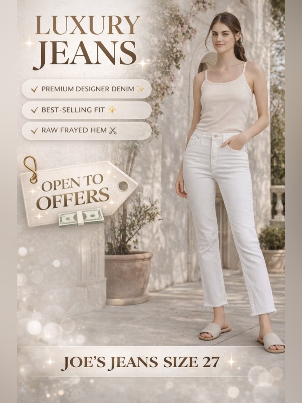 Joe's Jeans Hi Honey Flawless Crop Bootcut White Jeans Womens 27 Stretch - Picture 5 of 9